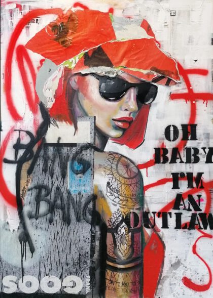 OUTLAW, hand-embellished print by Shirin Donia, series STREETART 2021