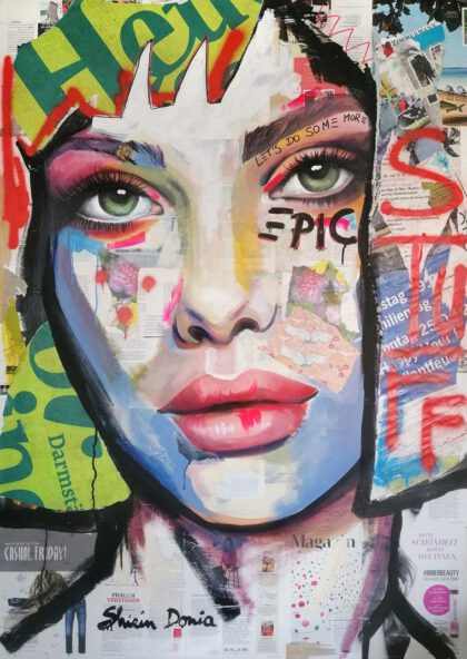 EPIC STUFF, hand-embellished print by Shirin Donia, series STREETART 2021