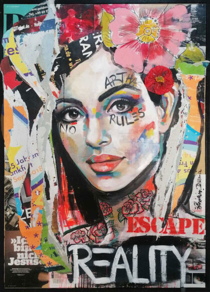 ESCAPE REALITY, hand-embellished print by Shirin Donia, series STREETART 2021