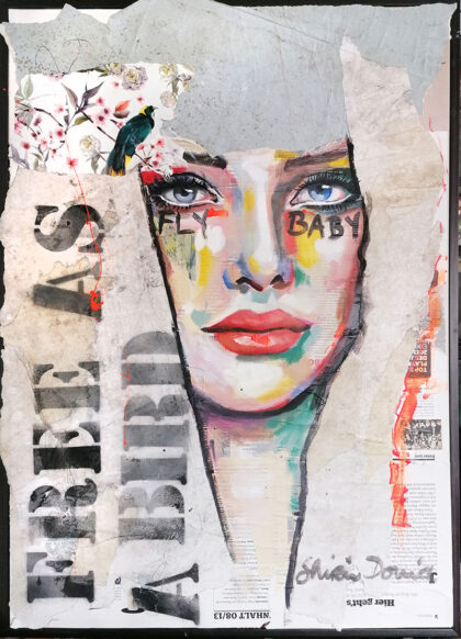 FLY BABY, hand-embellished print by Shirin Donia, series STREETART 2021