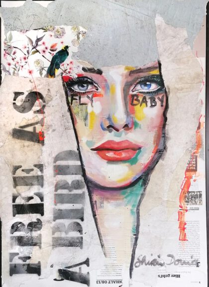 FLY BABY, hand-embellished print by Shirin Donia, series STREETART 2021