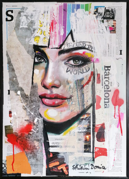 AROUND THE WORLD, hand-embellished print by Shirin Donia, series STREETART 2021