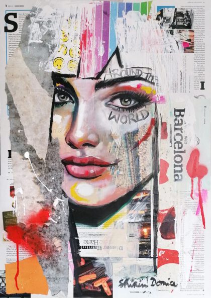 AROUND THE WORLD, hand-embellished print by Shirin Donia, series STREETART 2021