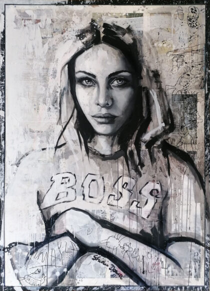 BOSS, hand-embellished print by Shirin Donia, series REBEL 2019