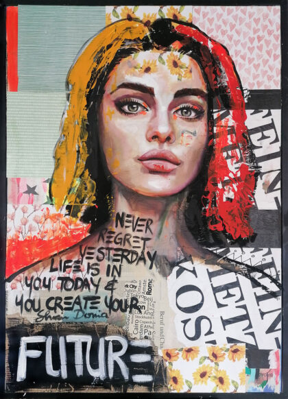 FUTURE, hand-embellished print by Shirin Donia, series REBEL 2019