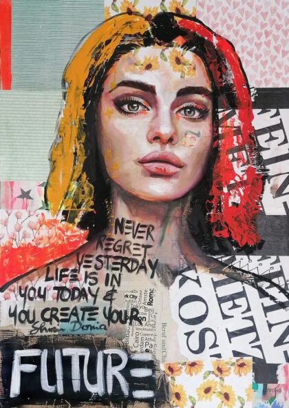 FUTURE, hand-embellished print by Shirin Donia, series REBEL 2019