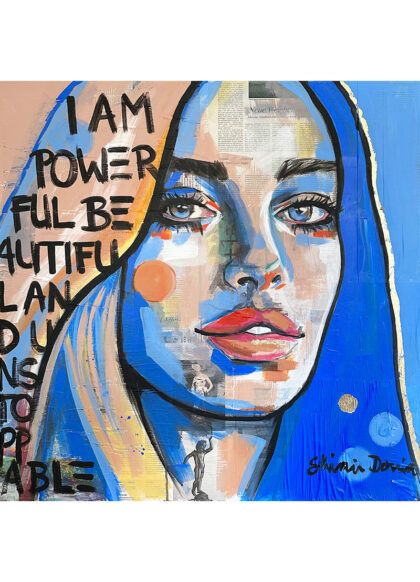 POWERFUL, hand-embellished print by Shirin Donia, series I AM RICH... 2022
