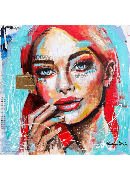 TODAY IS A GREAT DAY, hand-embellished print by Shirin Donia, series I AM RICH... 2022