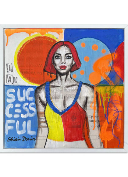 SUCCESSFUL, hand-embellished print by Shirin Donia, series INSPIRED 2023