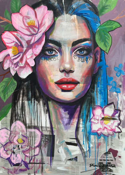 CHOOSE TO BLOOM, hand-embellished print by Shirin Donia, series THE FUTURE IS NOW 2023