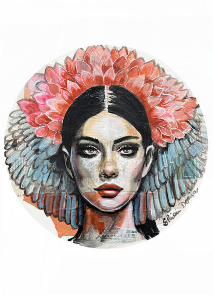 BLUE WINGS, hand-embellished print by Shirin Donia, series THE FUTURE IS NOW 2023