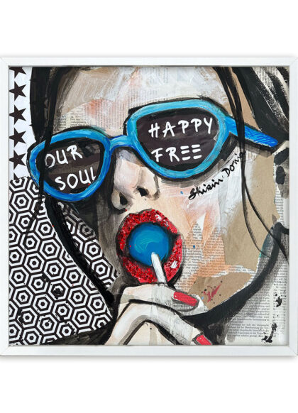 HAPPY FREE, hand-embellished print by Shirin Donia, series INSPIRED 2023