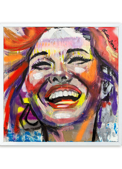HAPPY02, hand-embellished print by Shirin Donia, series INSPIRED 2023