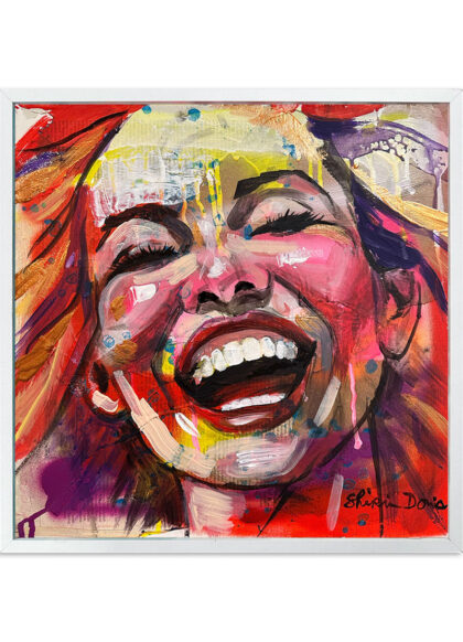 HAPPY01, hand-embellished print by Shirin Donia, series INSPIRED 2023
