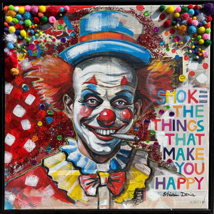 HAPPY, hand-embellished print by Shirin Donia