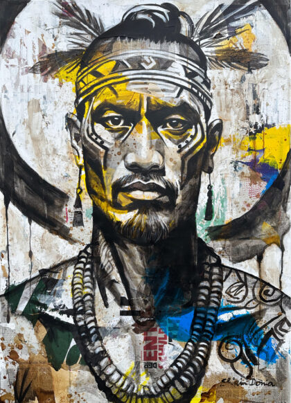 WARRIOR'S SPIRIT, hand-embellished print by Shirin Donia, series OH BOY 2024