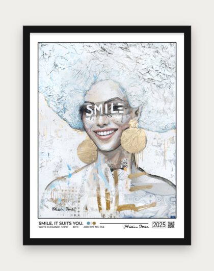 SMILE. IT SUITS YOU. Poster mit schwarzem Rahmen
