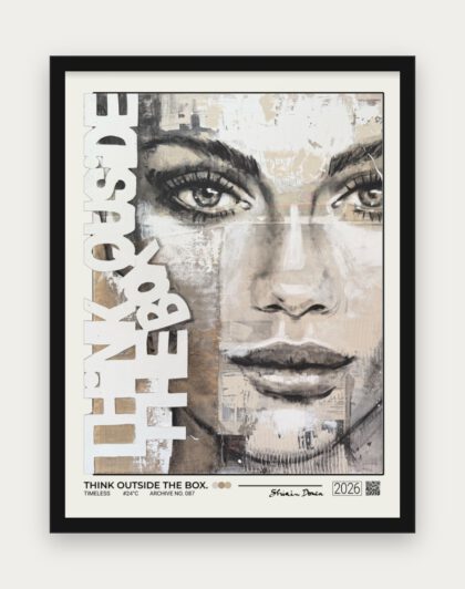 THINK OUTSIDE THE BOX Poster mit schwarzem Rahmen